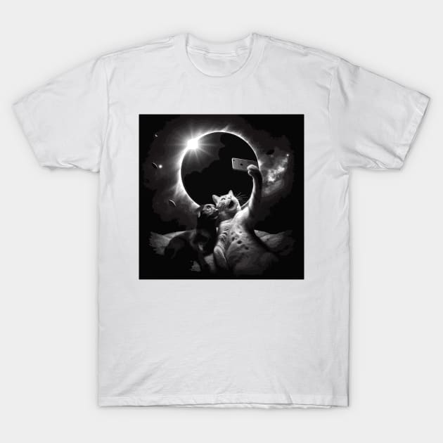 Dog and cat taking selfie in eclipse day T-Shirt by Fun Planet